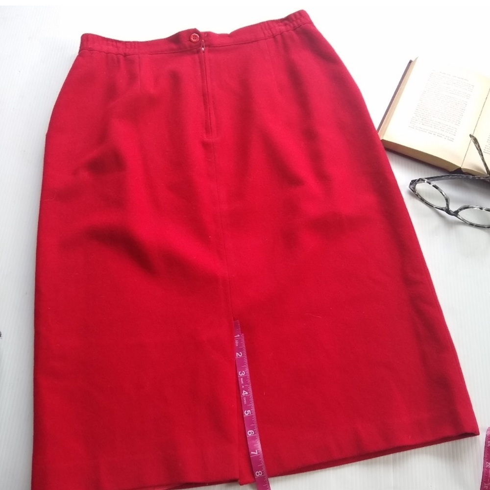 VINTAGE red 100% pure wool midi skirt perfect condition